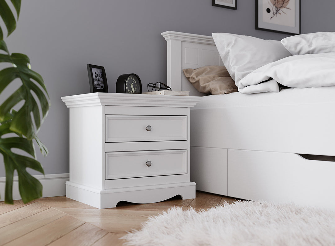 Bologna Elegant Solid Wood Pine Bed Bed Drawer | color white