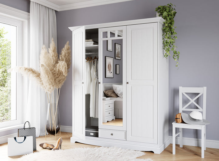 Bologna Elegant Solid Wood Pine Wardrobe Mirror Cabinet 3D | color white