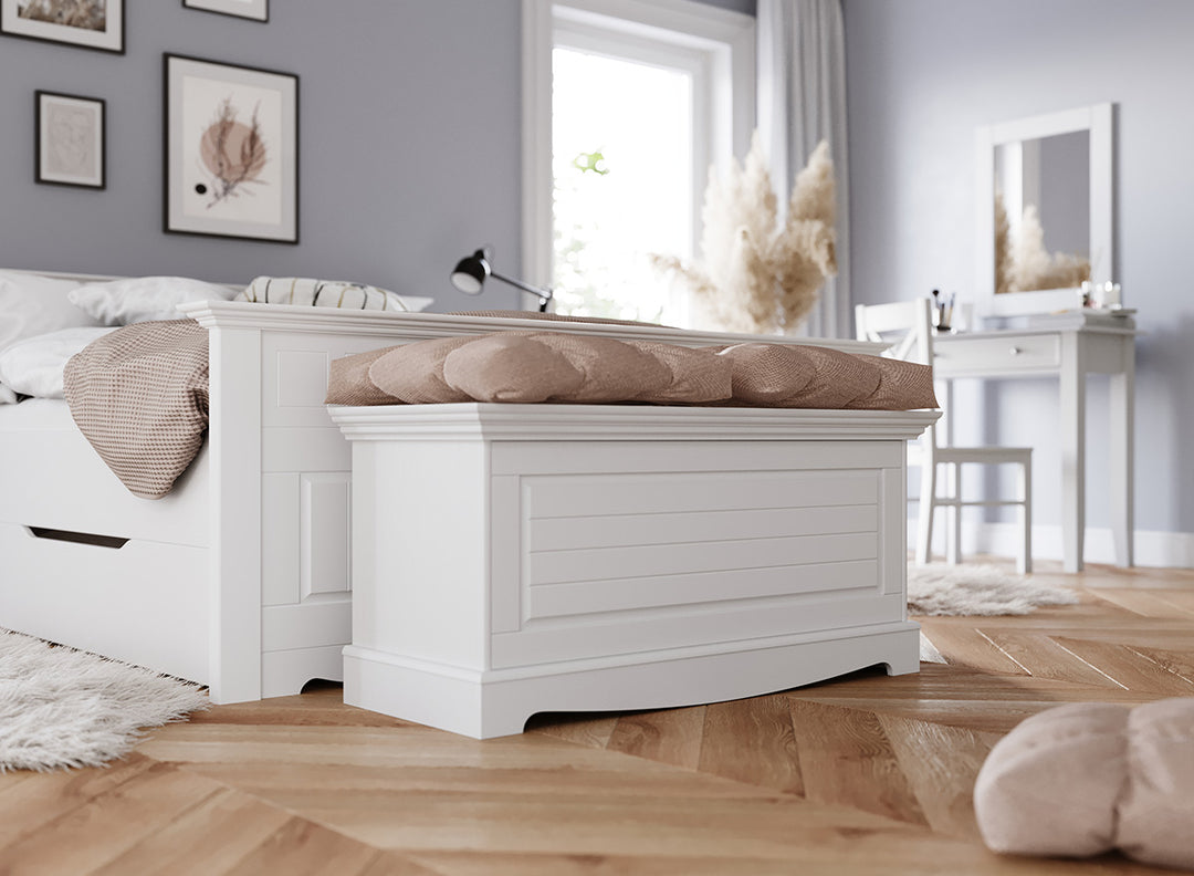 Bologna Elegante Massivholz Kieferbett 90-180cm | Farbe weiß