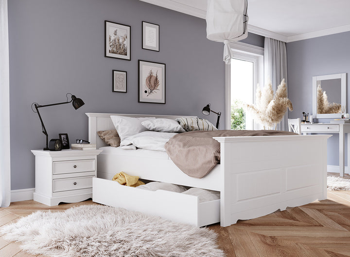 Bologna Elegant Solid Wood Bedside Table | color white