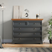 Bologna Elegante Massivholz Kiefer 5 Schubladen Kommode | Farbe Graphit - Eiche
