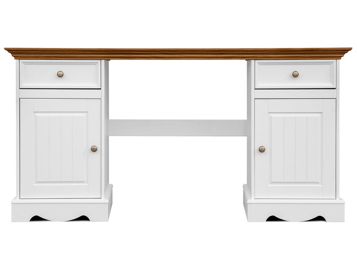 Bologna Elegant Solid Wood Pine Desk | Color white - oak