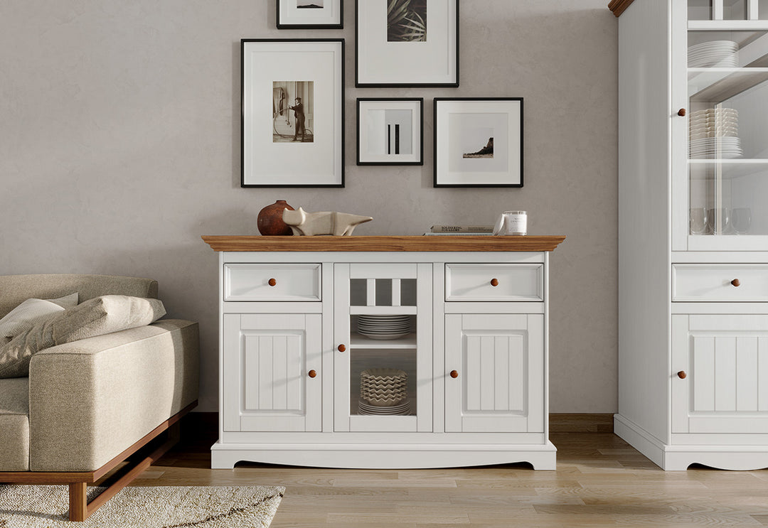 Bologna Elegant Solid Wood Pine Chest of Drawers 3D | Color white - oak