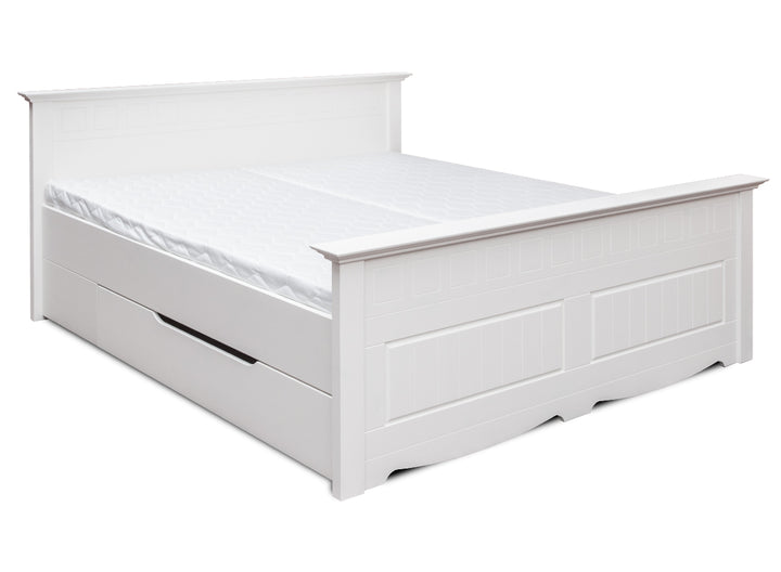 Bologna Elegant Solid Wood Pine Bed Bed Drawer | color white