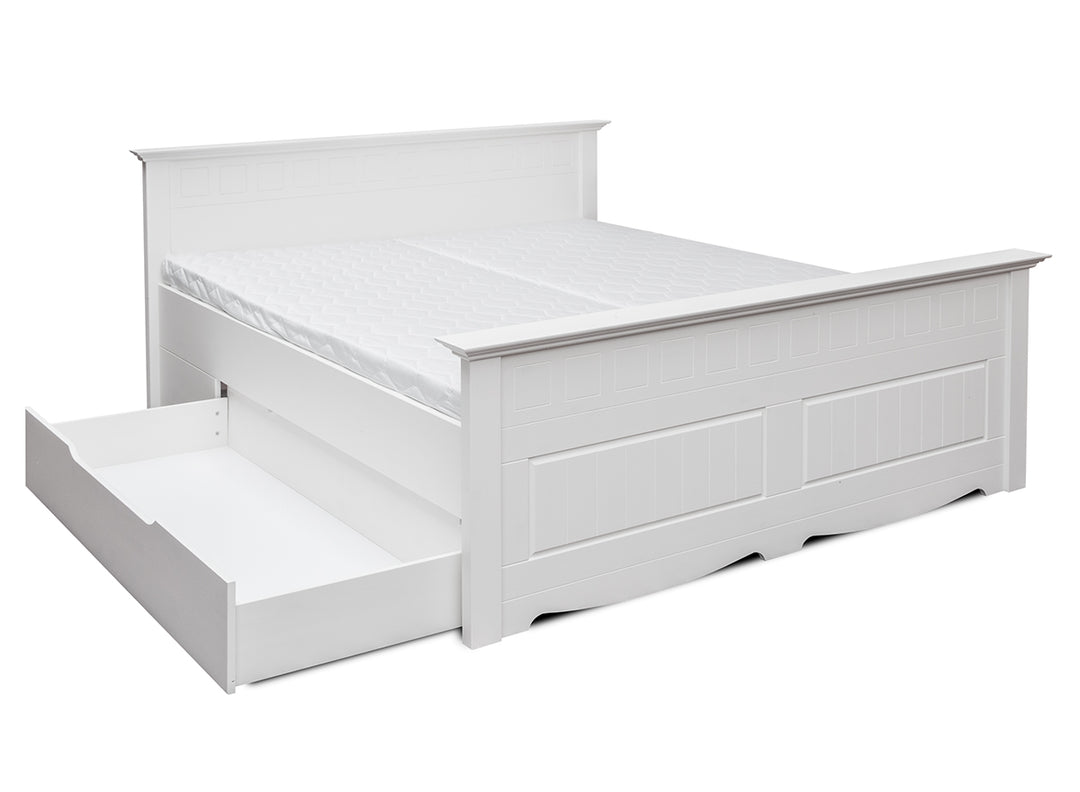 Bologna Elegant Solid Wood Pine Bed Bed Drawer | color white