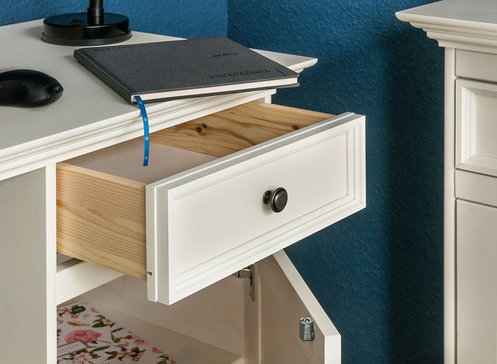 Bologna Elegant Solid Wood Pine Desk 1-Door | color white