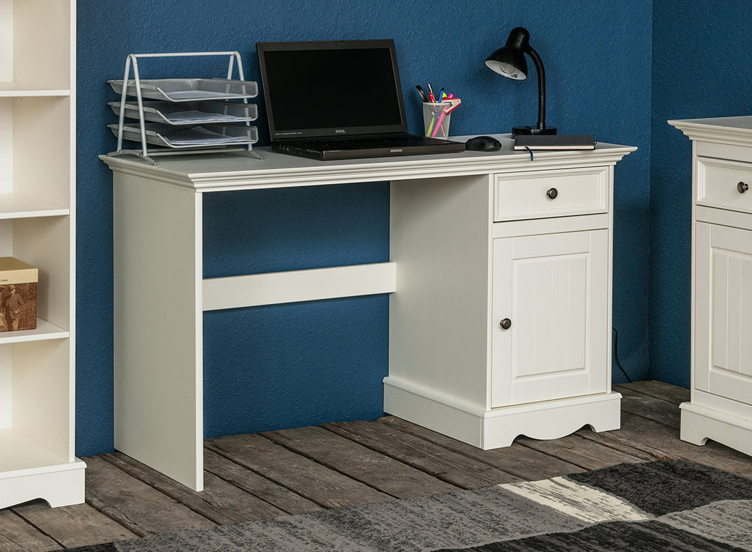 Bologna Elegant Solid Wood Pine Desk 1-Door | color white