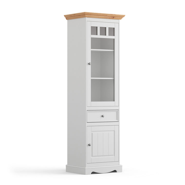 Bologna Elegant solid wood pine display cabinet 1 door | Color white - pine