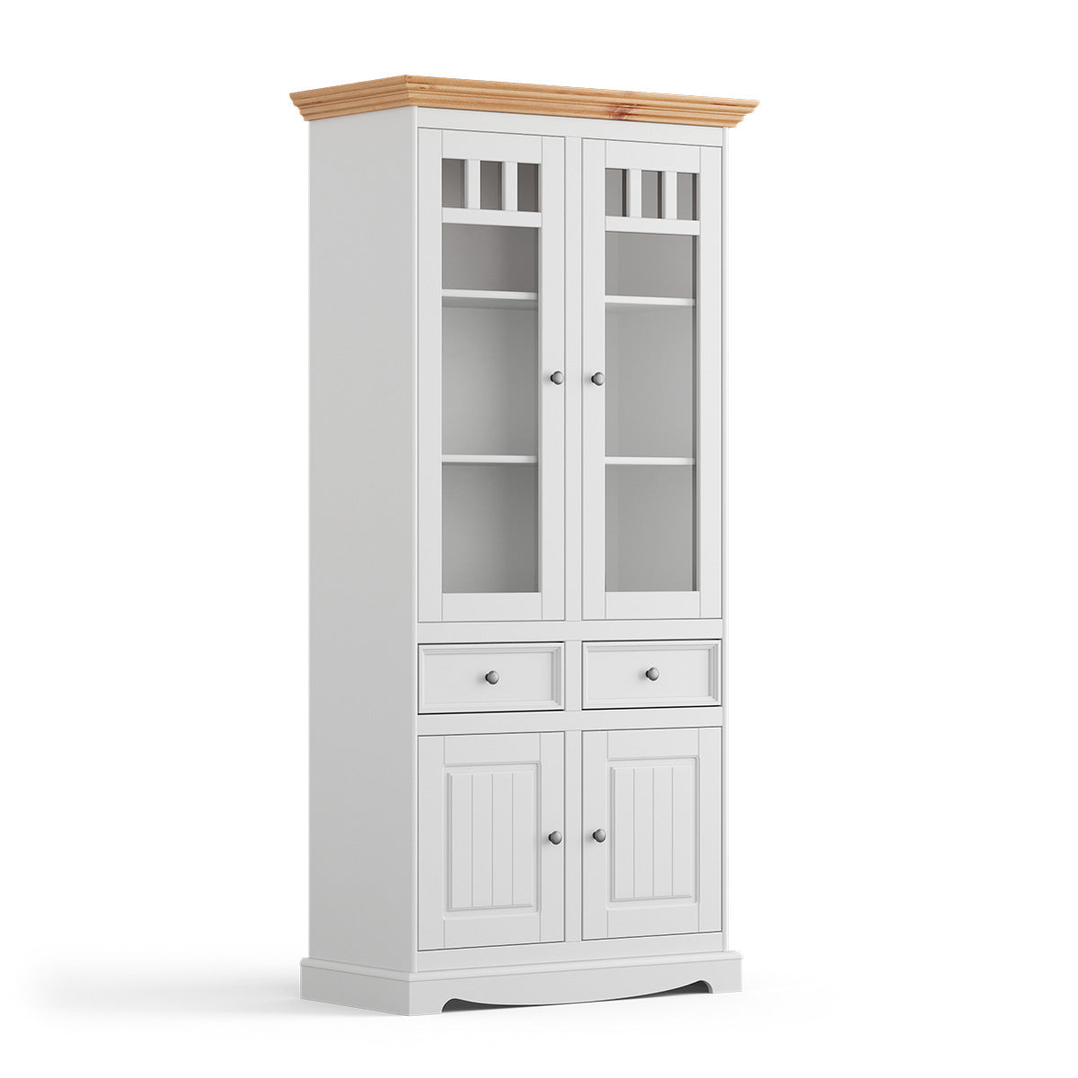 Bologna Elegant Solid Wood Pine Display Cabinet 2D Color white pine