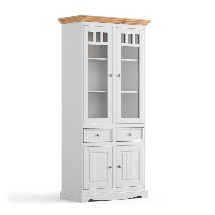 Bologna Elegant Solid Wood Pine Display Cabinet 2D | Color white - pine