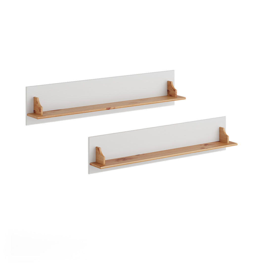 Bologna Elegant Solid Wood Pine Shelves 2 Pieces | Color white - pine