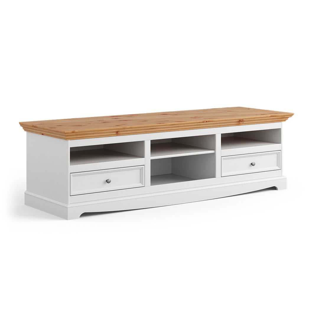 Bologna Elegant Solid Wood Pine Dresser TV Cabinet | Color white - pine