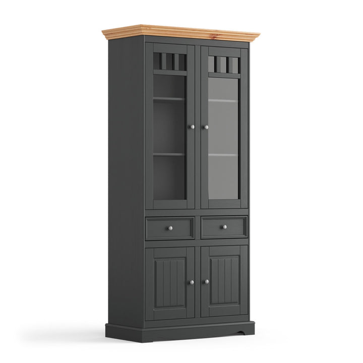 Bologna Elegant Solid Wood Pine Display Cabinet 2D | Color graphite - pine