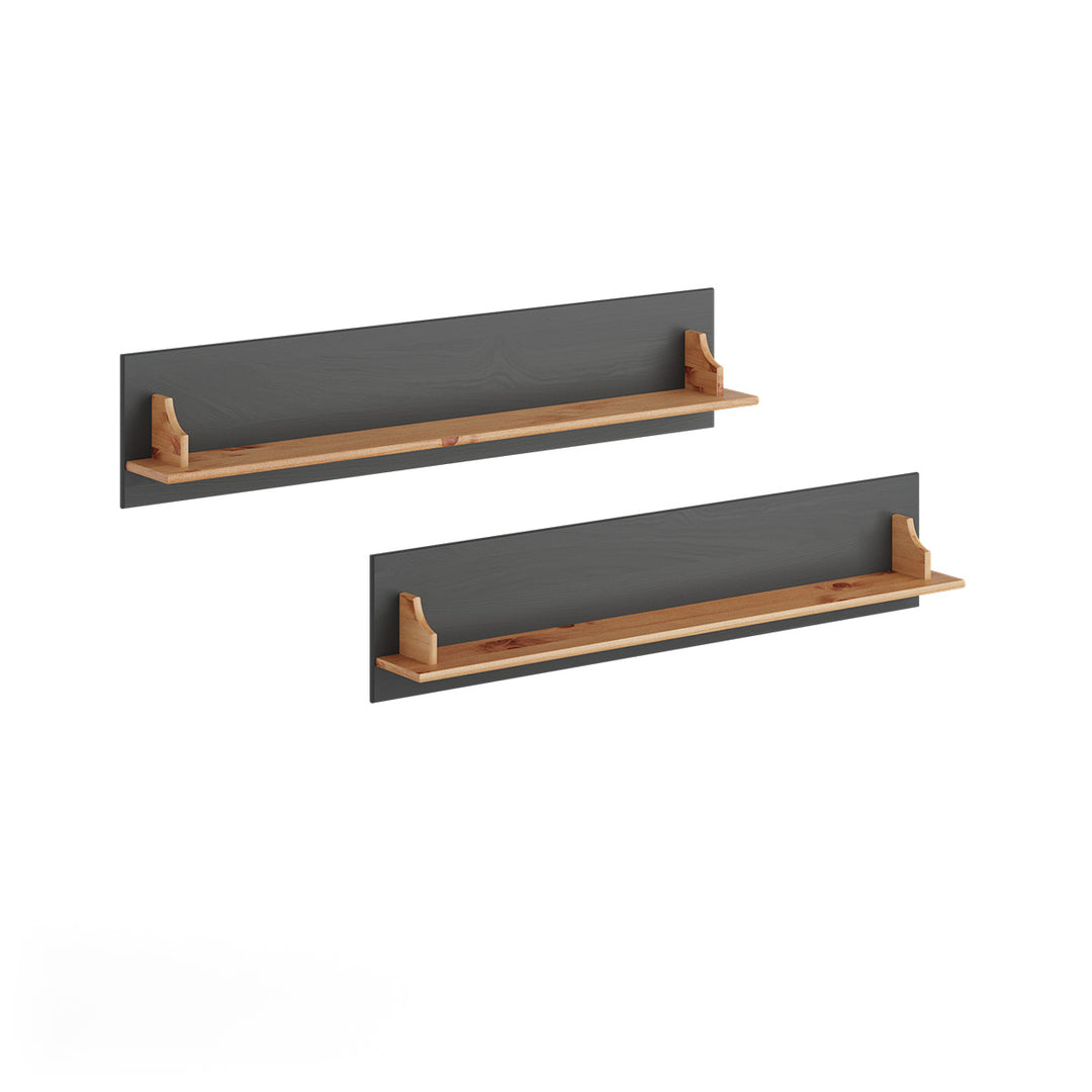 Bologna Elegant Solid Wood Pine Shelves 2 Pieces | Color graphite - pine