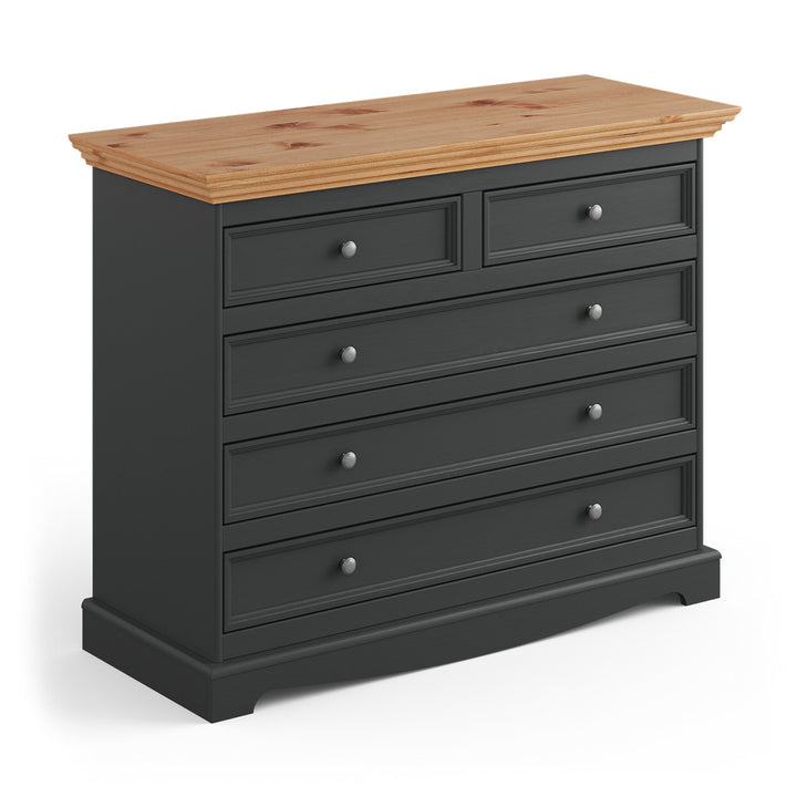 Bologna Elegant Solid Wood Pine 5 Drawer Dresser | Color graphite - pine