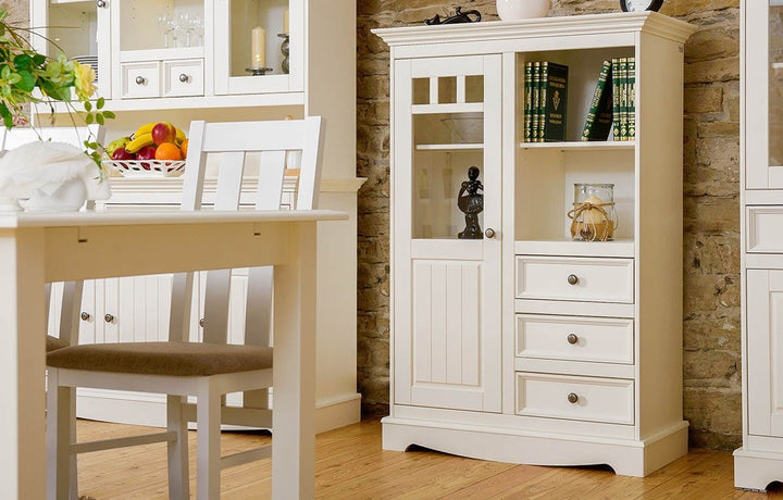 Bologna Elegant Solid Wood Pine Glass Display Cabinet 1.3 | color white