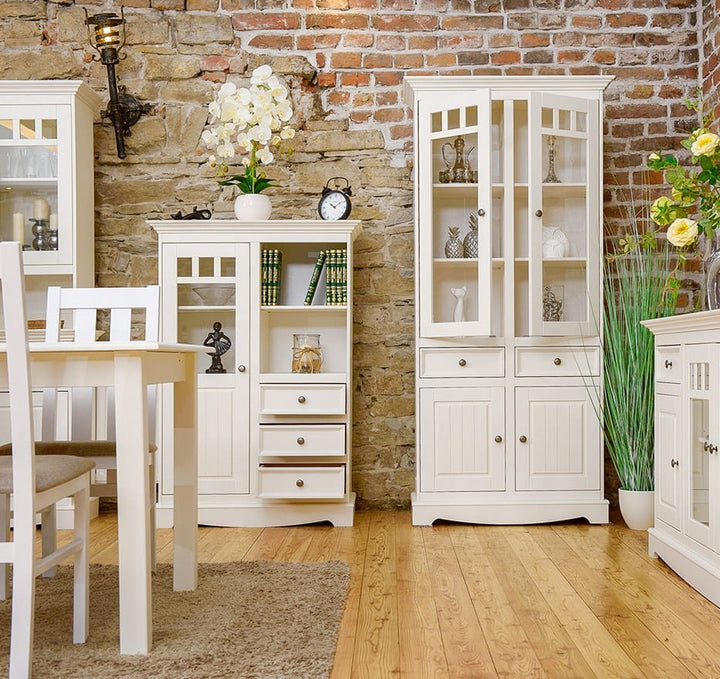 Bologna Elegant Solid Wood Pine Glass Display Cabinet 1.3 | color white