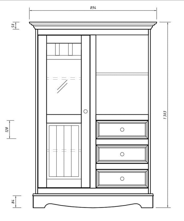 Bologna Elegant Solid Wood Pine Glass Display Cabinet 1.3 | color white