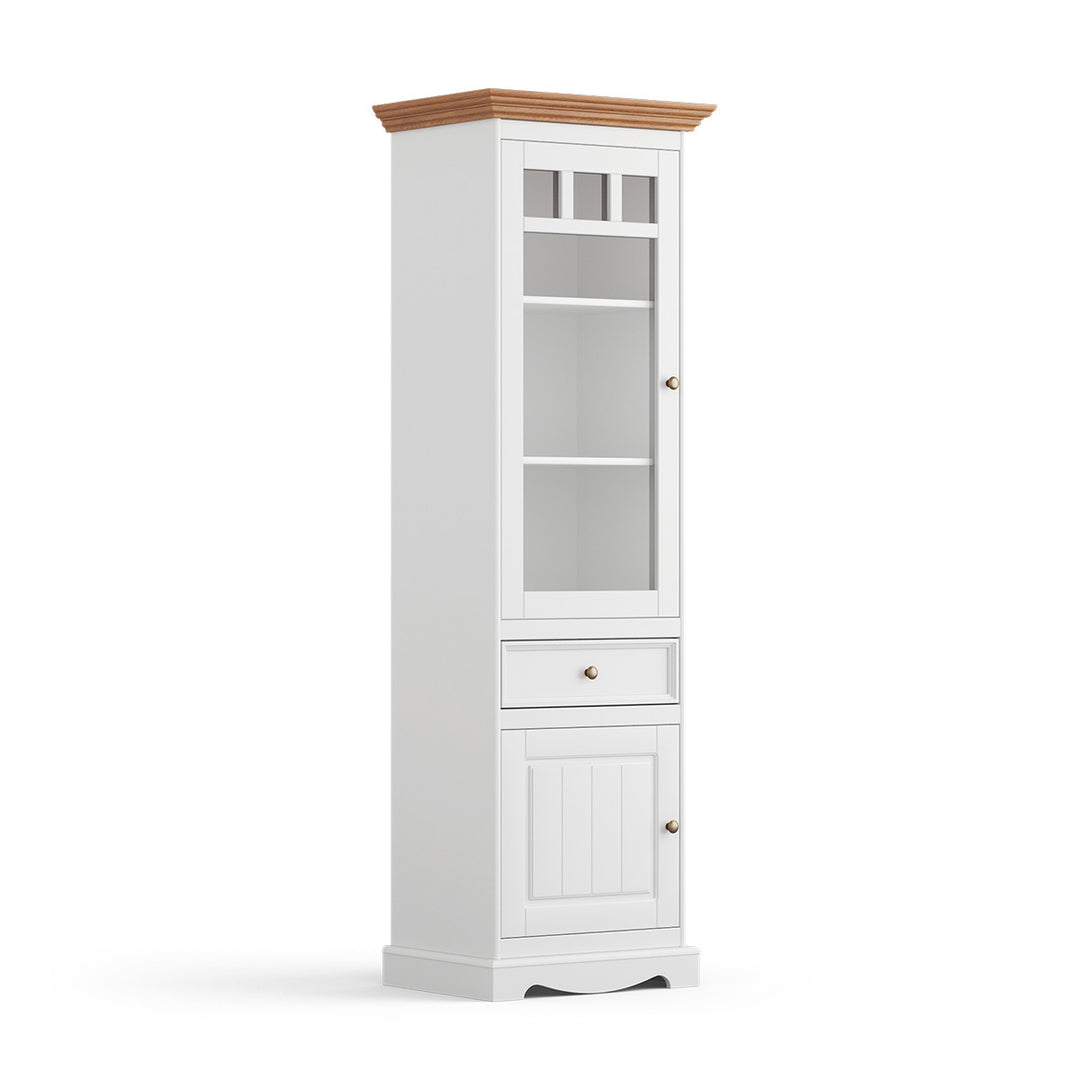 Bologna Elegant solid wood pine display cabinet 1 door | Color white - oak