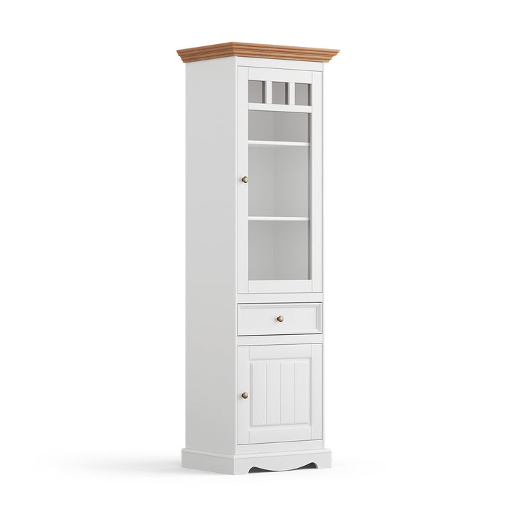 Bologna Elegant solid wood pine display cabinet 1 door | Color white - oak