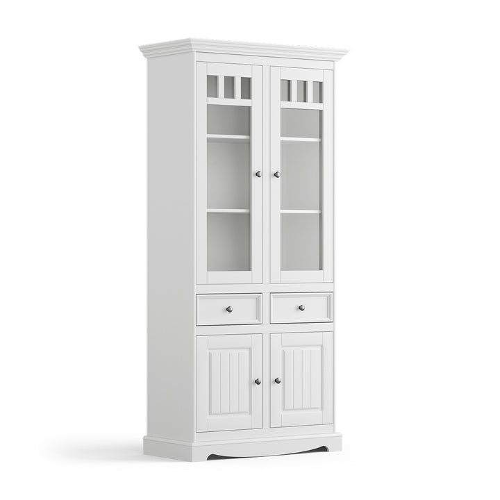 Bologna Elegant Solid Wood Pine Display Cabinet 2D | color white
