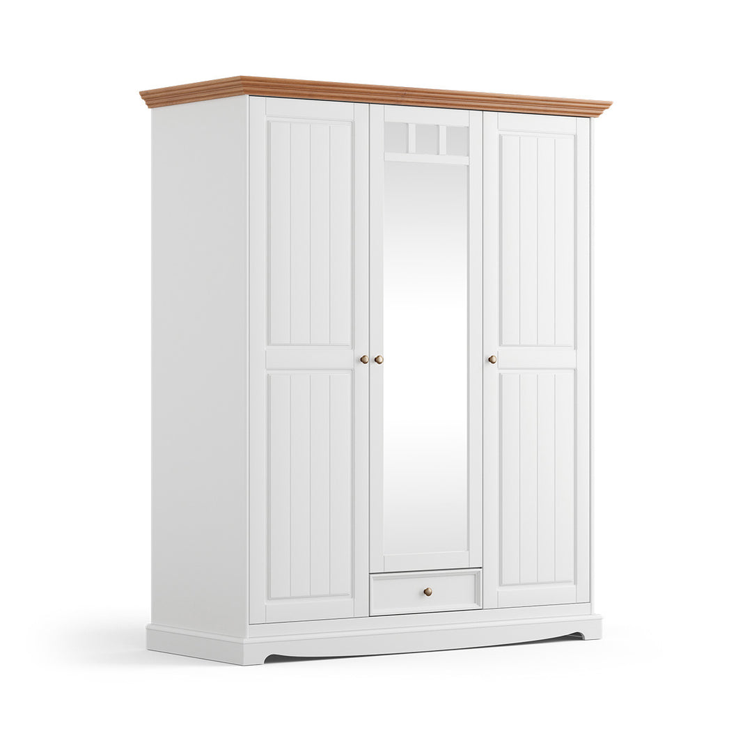 Bologna Elegant Solid Wood Pine Wardrobe Mirror Cabinet 3D | Color white - oak