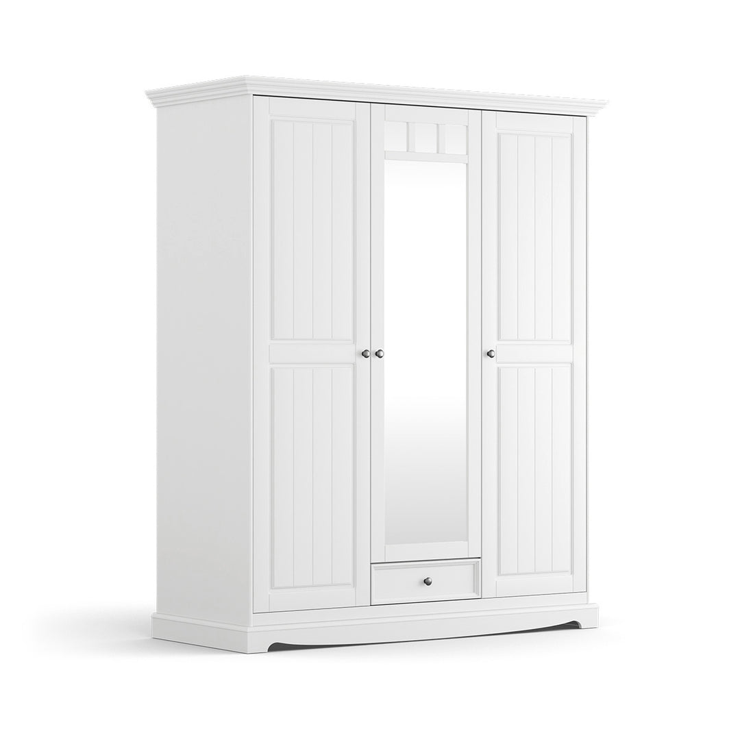 Bologna Elegant Solid Wood Pine Wardrobe Mirror Cabinet 3D | color white