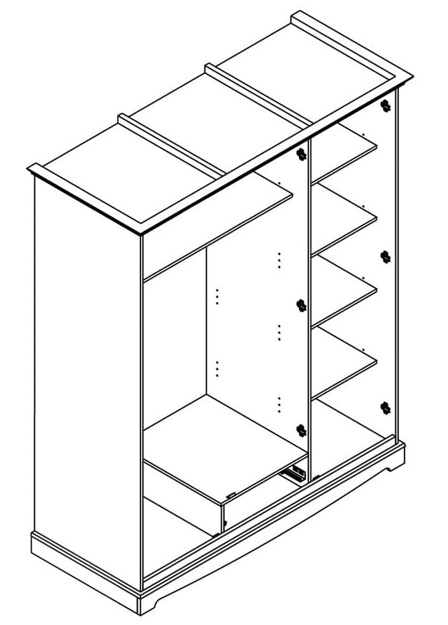 Bologna Elegante Massivholz Kiefer Kleiderschrank Spiegelschrank 3D | Farbe Weiß - Eiche