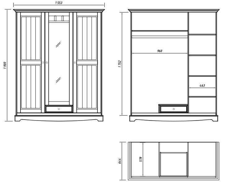 Bologna Elegant Solid Wood Pine Wardrobe Mirror Cabinet 3D | Color white - oak