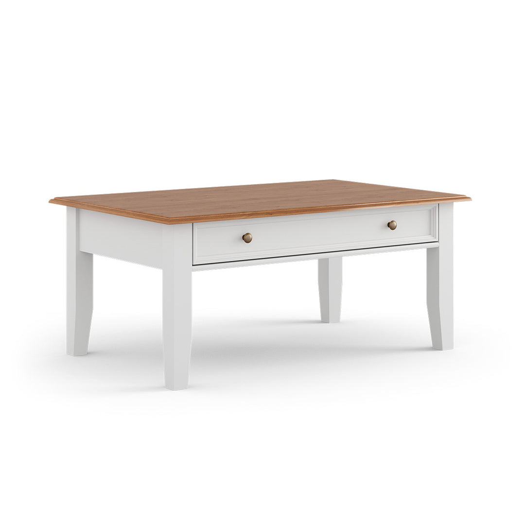 Bologna Elegant Solid Wood Pine Coffee Table | Color white - oak