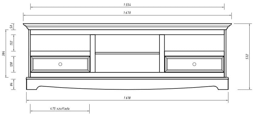 Bologna Elegant Solid Wood Pine Large TV Cabinet Dresser | Color white - oak