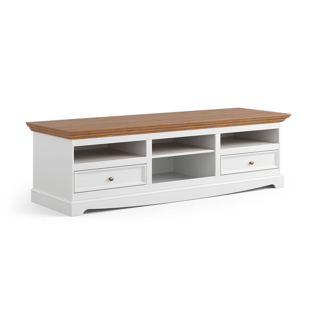Bologna Elegant Solid Wood Pine Large TV Cabinet Dresser | Color white - oak