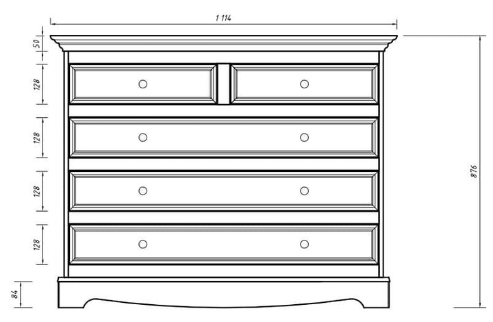 Bologna Elegant Solid Wood Pine 5 Drawer Dresser | Color graphite - pine