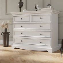 Bologna Elegant Solid Wood Pine 5 Drawer Dresser | color white