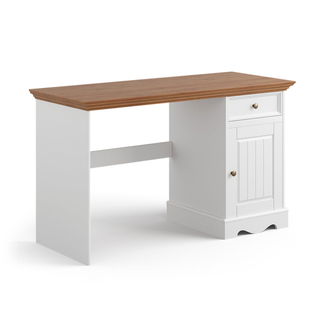 Bologna Elegant Solid Wood Pine Desk 1-Door | Color white - oak