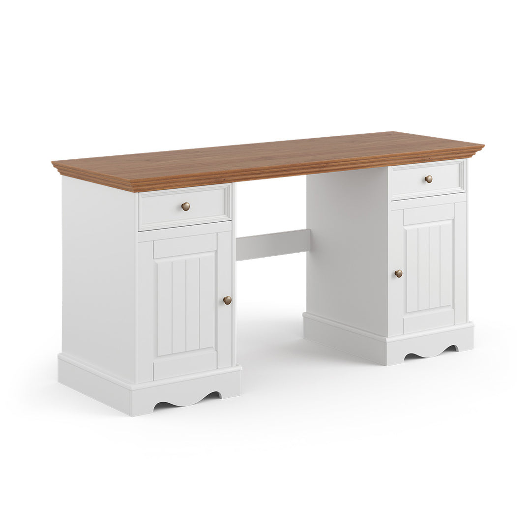 Bologna Elegant Solid Wood Pine Desk | Color white - oak