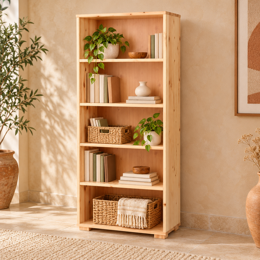 kiefer_massivholz_Vanessa Büroschrank aus Kiefer Massivholz, Dielenschrank mit 5-Regalfächern – Natur