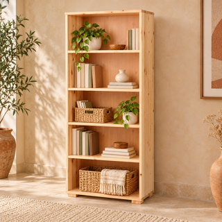 kiefer_massivholz_Vanessa Büroschrank aus Kiefer Massivholz, Dielenschrank mit 5-Regalfächern – Natur