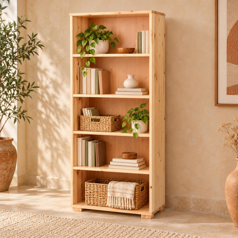 Vanessa Büroschrank aus Bio Kiefer Massivholz | Dielenschrank mit 5-Regalfächern
