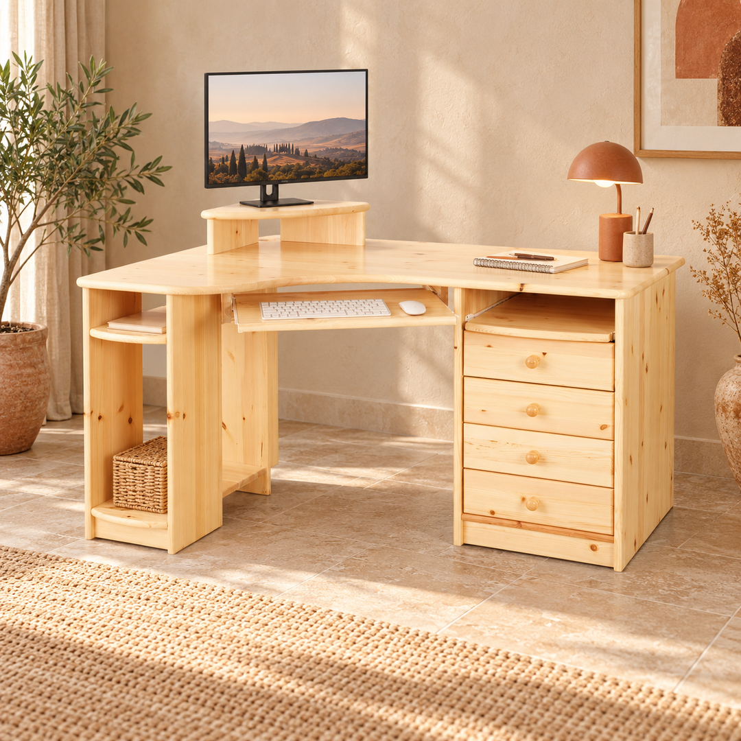 kiefer_massivholz_Eck-Schreibtisch aus Kiefer L – Natur