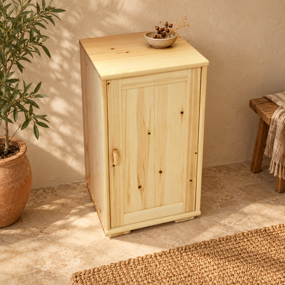 kiefer_massivholz_Vanessa Kommode Kiefer, 1-türiges Sideboard aus massiver Kiefer – Natur