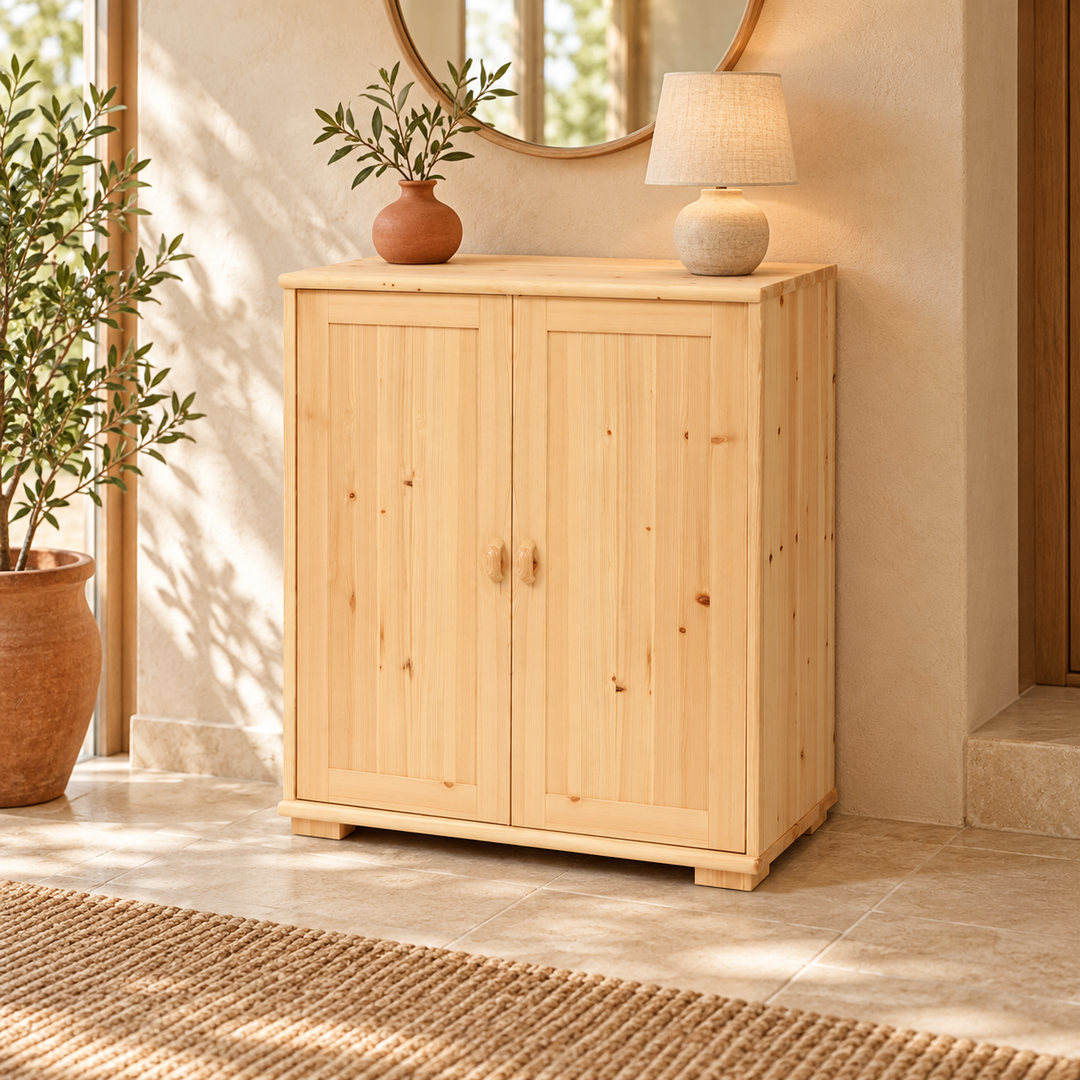 kiefer_massivholz_Vanessa Kommode Holz, 2-Türiges Sideboard aus Massivholz – Natur