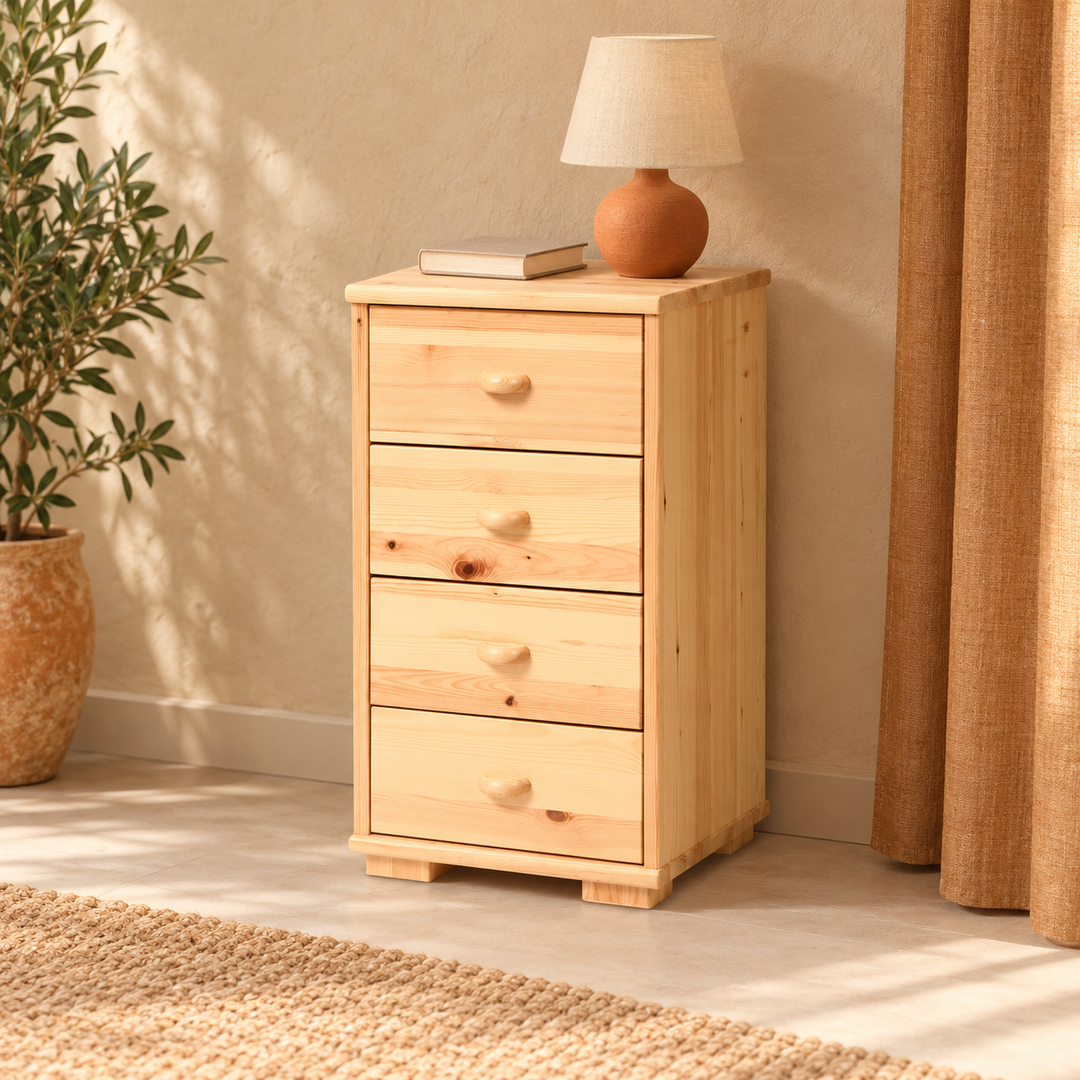 kiefer_massivholz_Vanessa Kommode Massivholz, 4-Schubladen Sideboard aus Kiefer – Natur