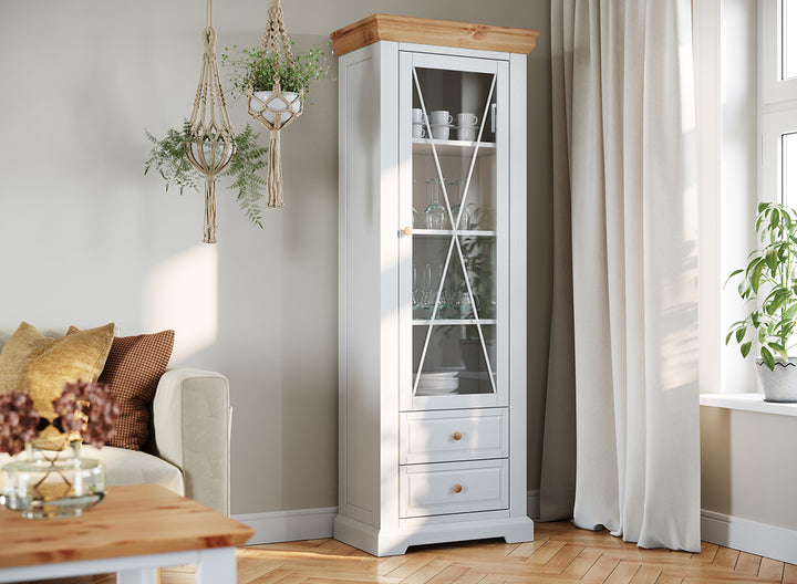 Milano Elite Solid Wood Pine Drawer Display Cabinet 1-Door | Color white/pine