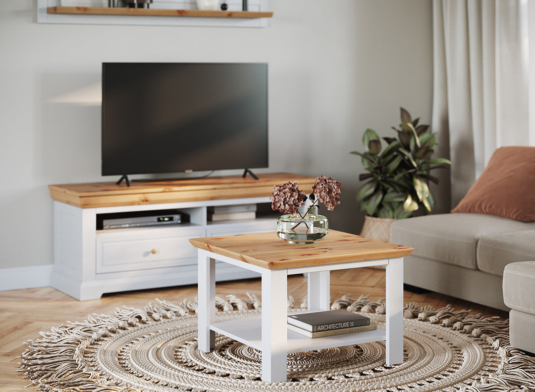 Milano Elite Couchtisch Weiß Kiefer – Stilvoller Mittelpunkt – Kiefer Massivholz