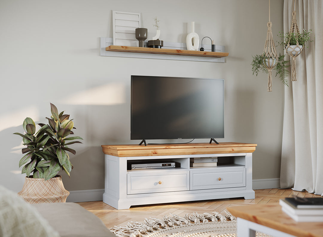 Milano Elite solid wood pine TV cabinet lowboard | Color white/pine