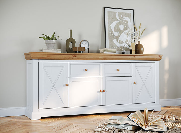 Milano Elite solid wood pine lowboard chest of drawers 2.4 | Color white/pine