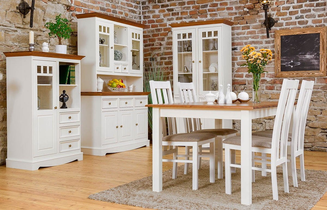 Bologna Elegant Solid Wood Pine Dresser Top 3 Doors | Color white - oak