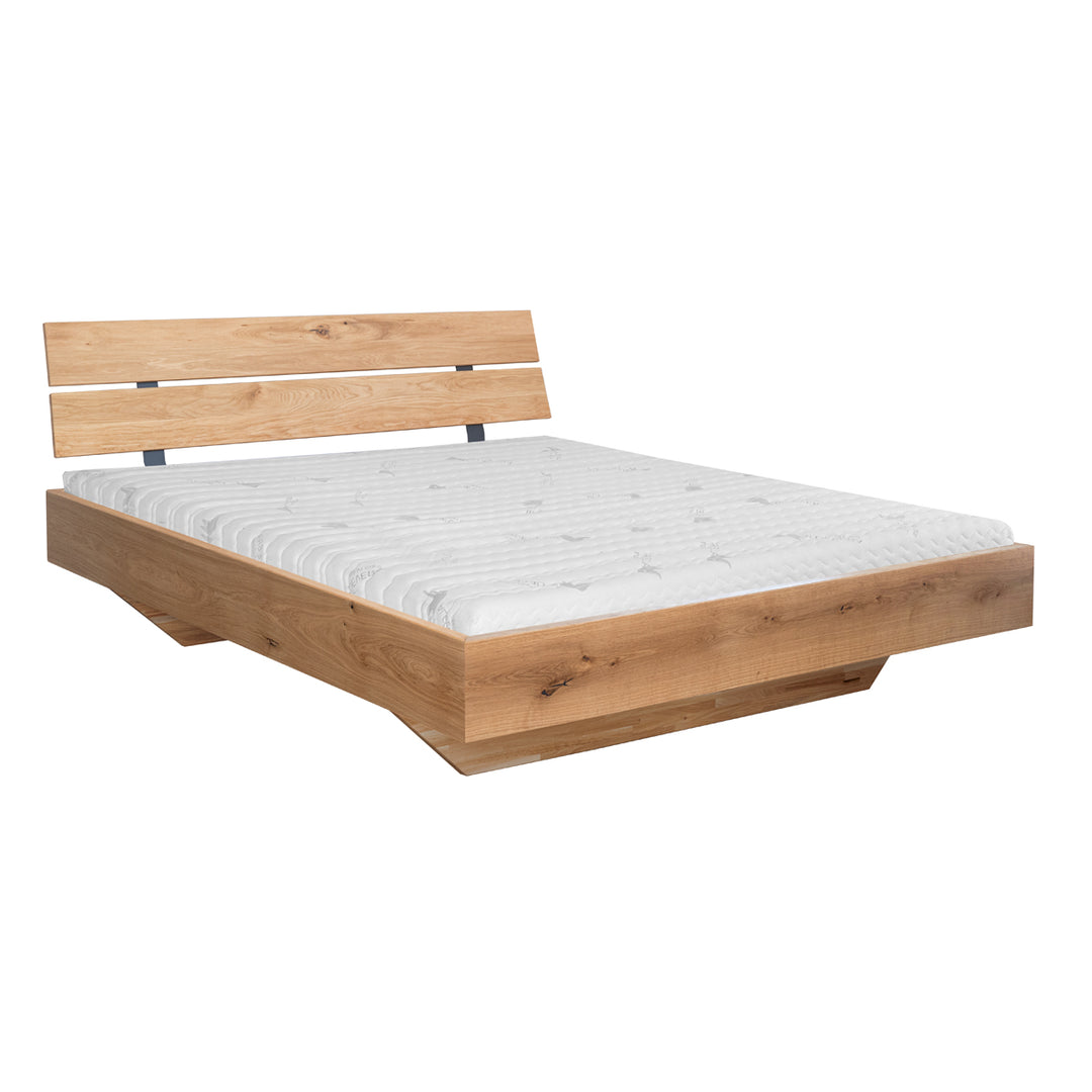 Turin solid wood oak bed 140-180cm with wooden legs and double backrest