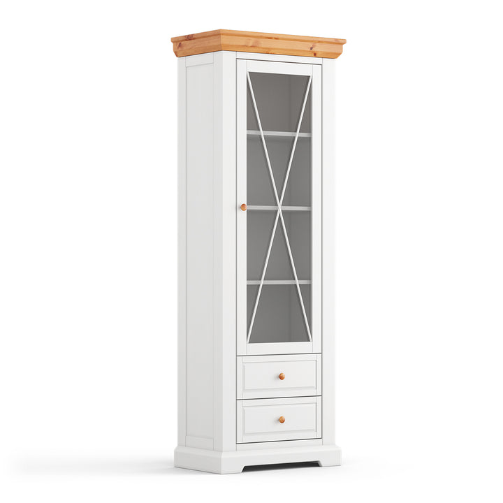 Milano Elite Solid Wood Pine Drawer Display Cabinet 1-Door | Color white/pine